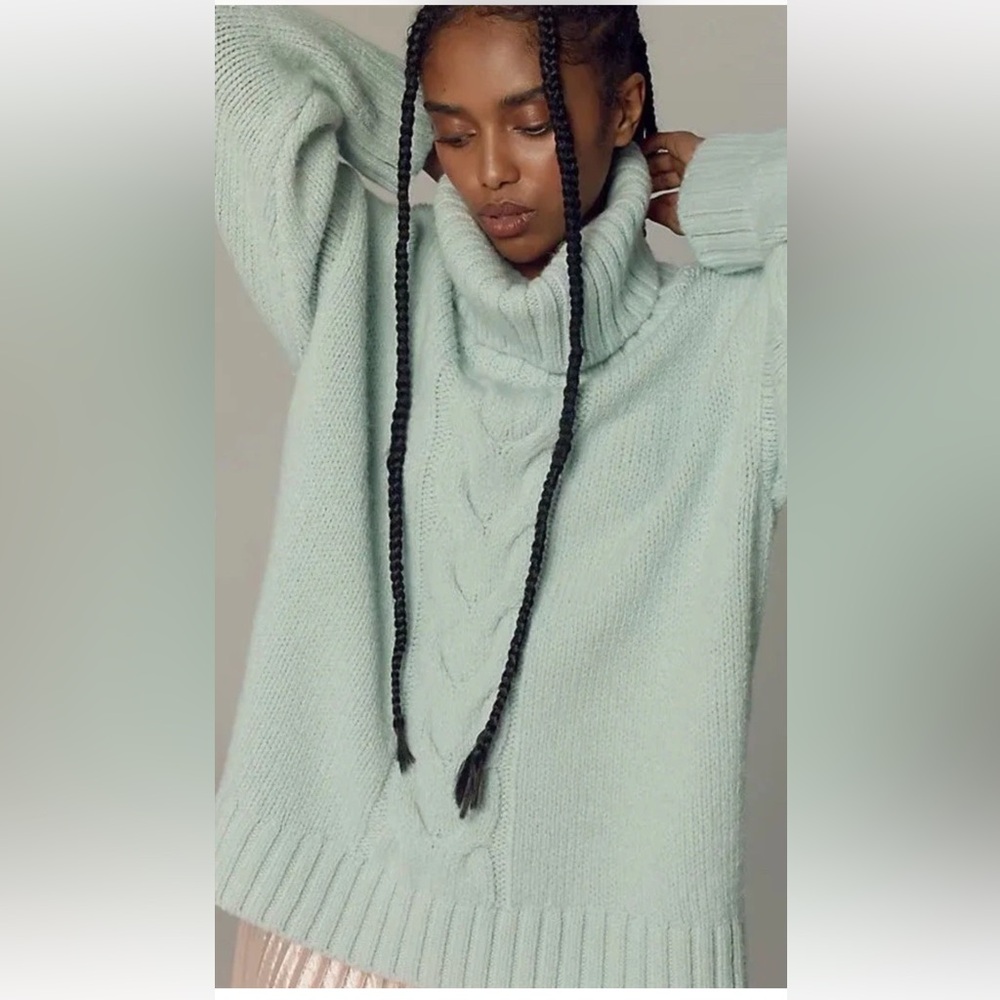 Anthropologie Pilcro Slouchy Cable Knit Turtleneck Sweater Sky Blue - Picture 4 of 6
